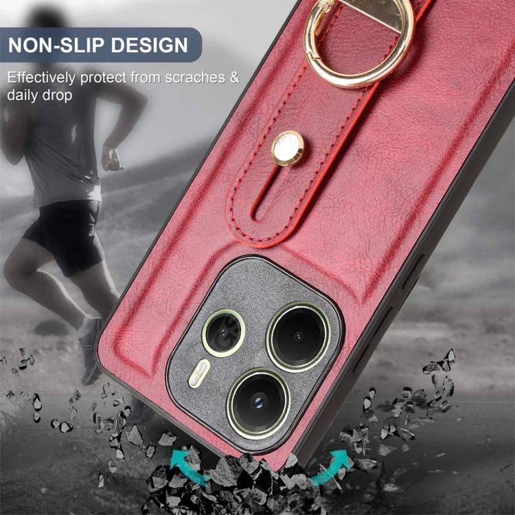 For Redmi Note 14 4G 163.25mm Wristband Leather Back Phone Case