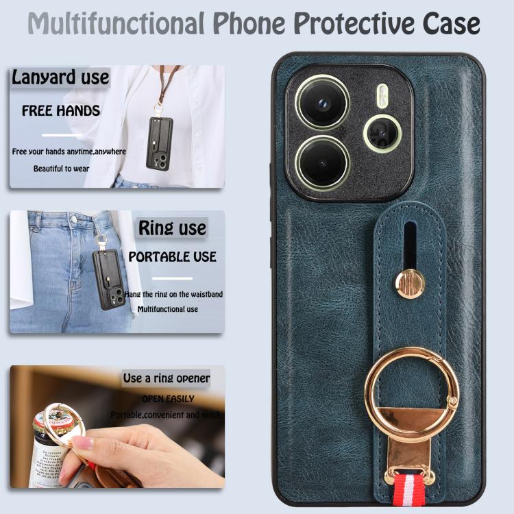 For Redmi Note 14 4G 163.25mm Wristband Leather Back Phone Case