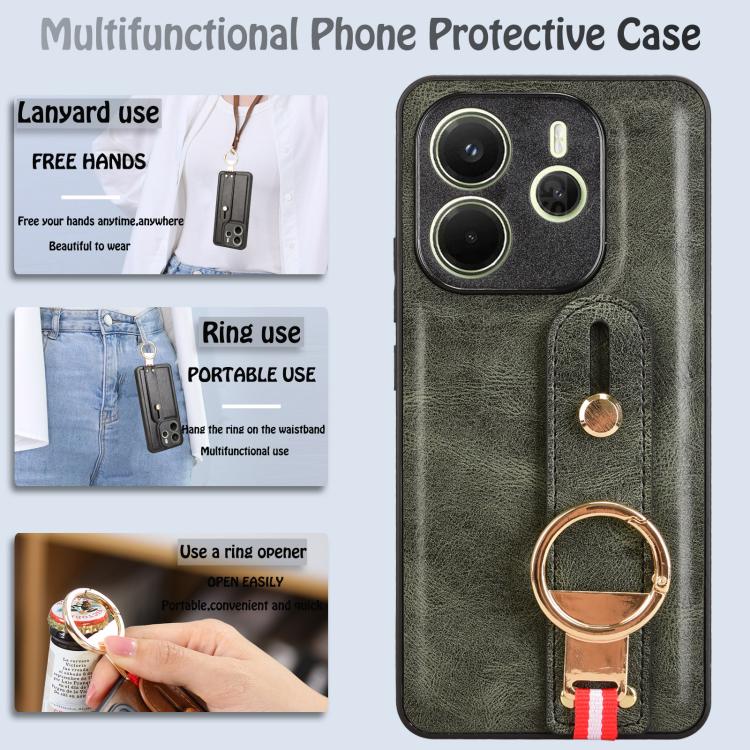 For Redmi Note 14 4G 163.25mm Wristband Leather Back Phone Case