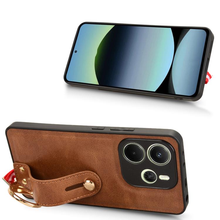 For Redmi Note 14 4G 163.25mm Wristband Leather Back Phone Case