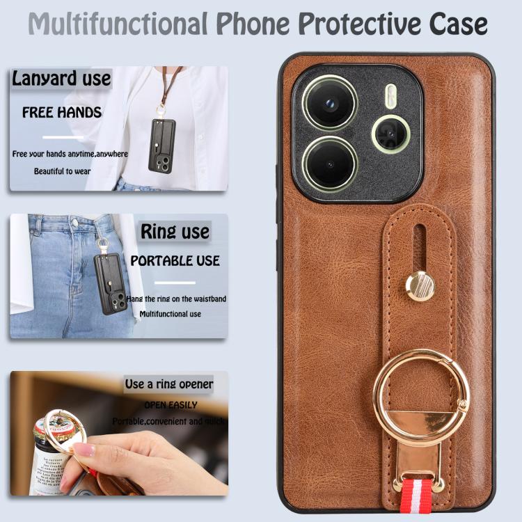 For Redmi Note 14 4G 163.25mm Wristband Leather Back Phone Case