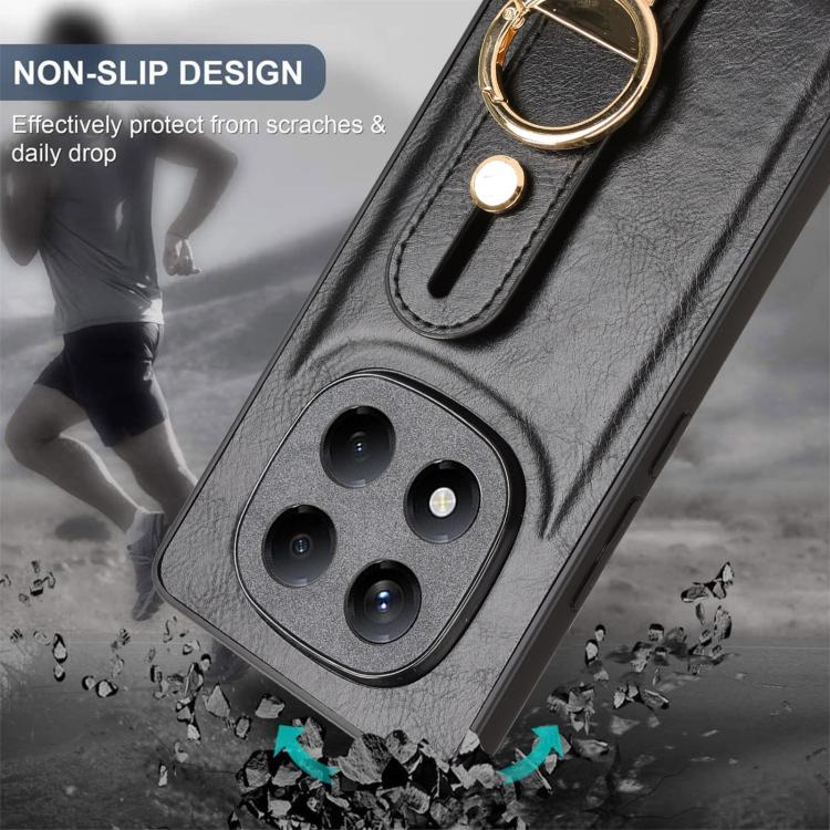 For Redmi Note 14 Pro 4G Wristband Leather Back Phone Case