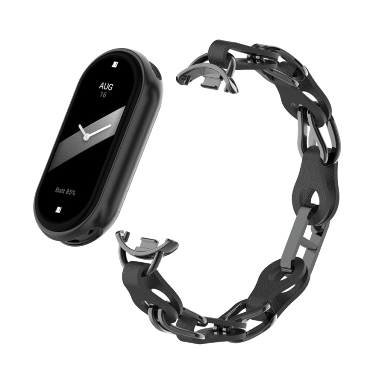 For Xiaomi Smart Band 9 Fashion Hollow Metal Leather Chain Watch Band