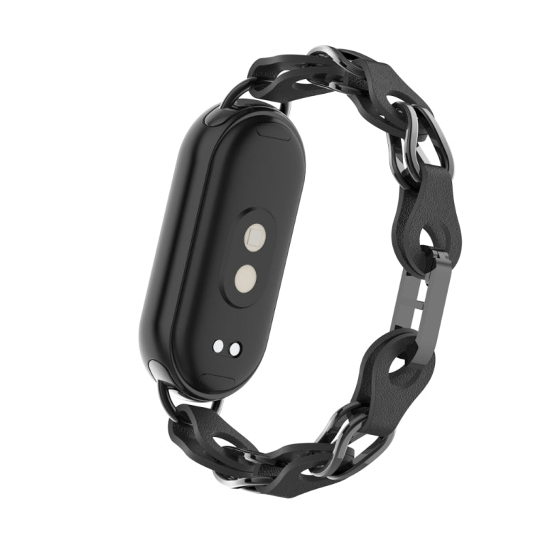 For Xiaomi Smart Band 9 Fashion Hollow Metal Leather Chain Watch Band