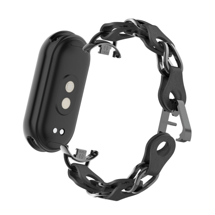 For Xiaomi Smart Band 9 Fashion Hollow Metal Leather Chain Watch Band