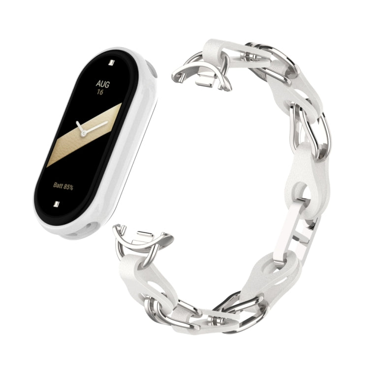 For Xiaomi Smart Band 9 Fashion Hollow Metal Leather Chain Watch Band