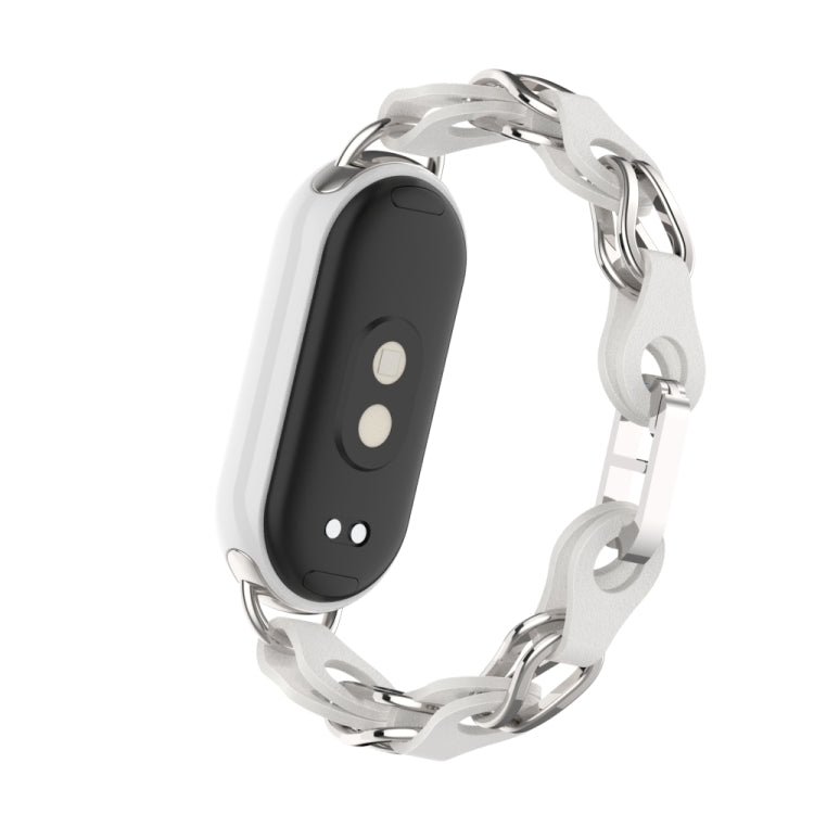 For Xiaomi Smart Band 9 Fashion Hollow Metal Leather Chain Watch Band