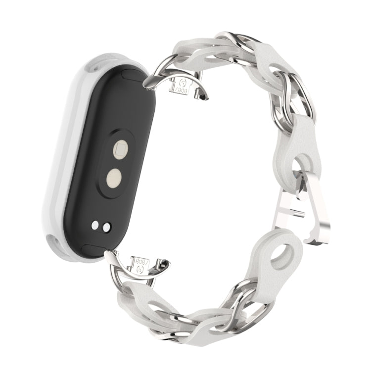 For Xiaomi Smart Band 9 Fashion Hollow Metal Leather Chain Watch Band