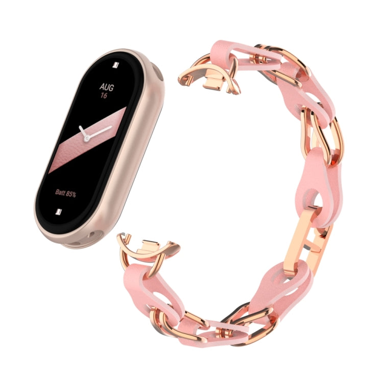 For Xiaomi Smart Band 9 Fashion Hollow Metal Leather Chain Watch Band
