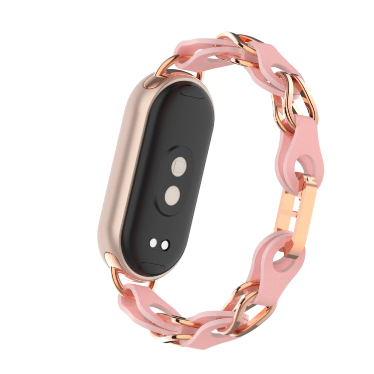 For Xiaomi Smart Band 9 Fashion Hollow Metal Leather Chain Watch Band