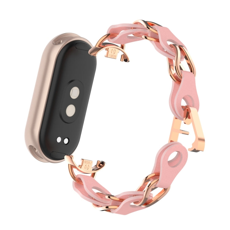 For Xiaomi Smart Band 9 Fashion Hollow Metal Leather Chain Watch Band