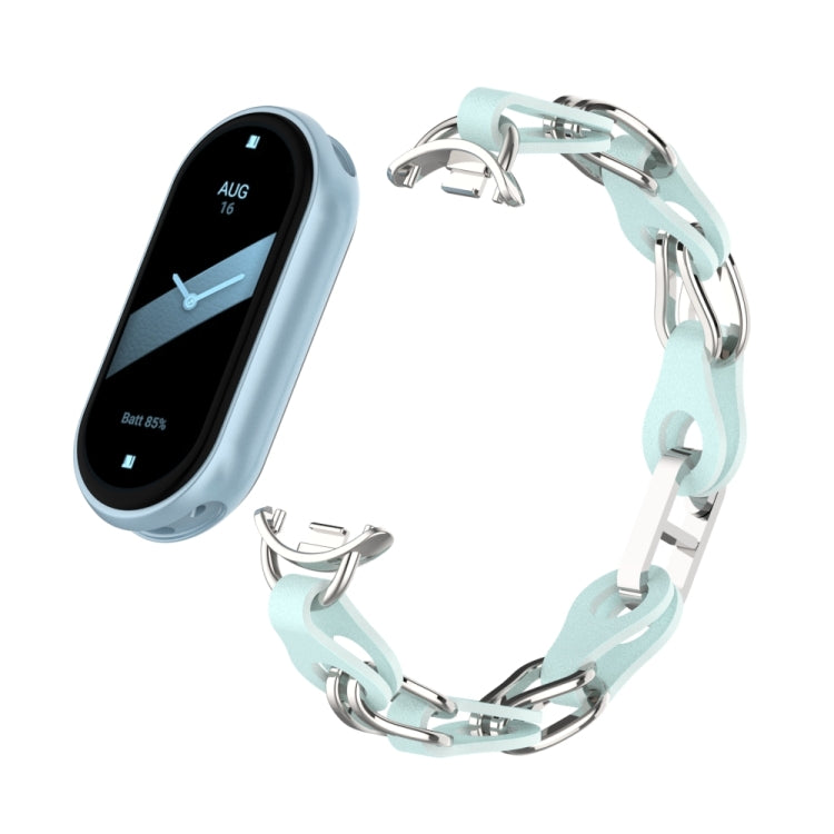 For Xiaomi Smart Band 9 Fashion Hollow Metal Leather Chain Watch Band