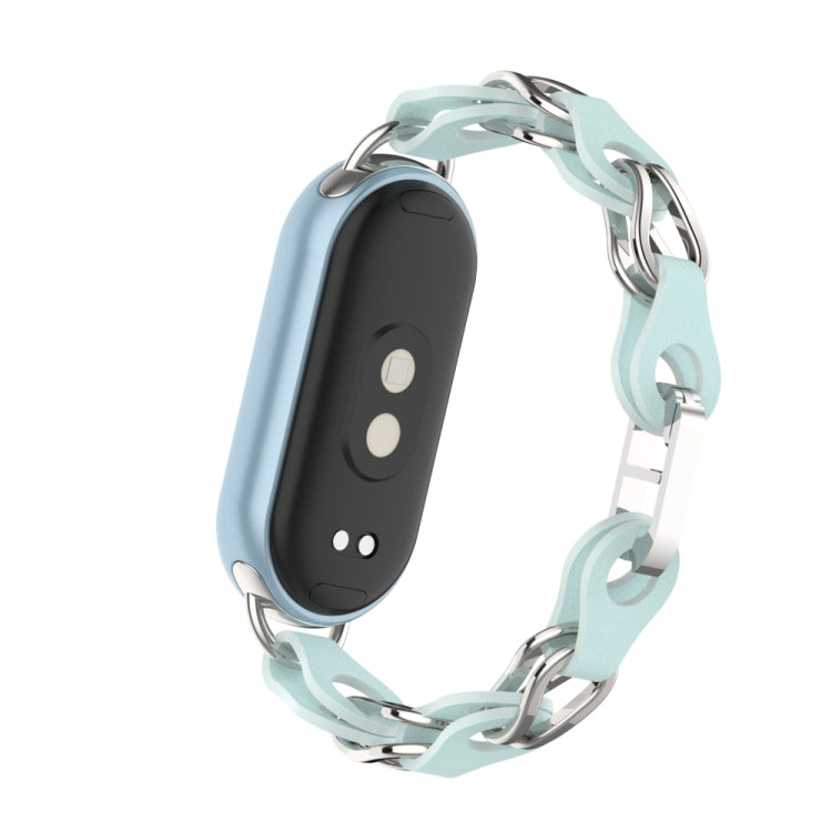 For Xiaomi Smart Band 9 Fashion Hollow Metal Leather Chain Watch Band