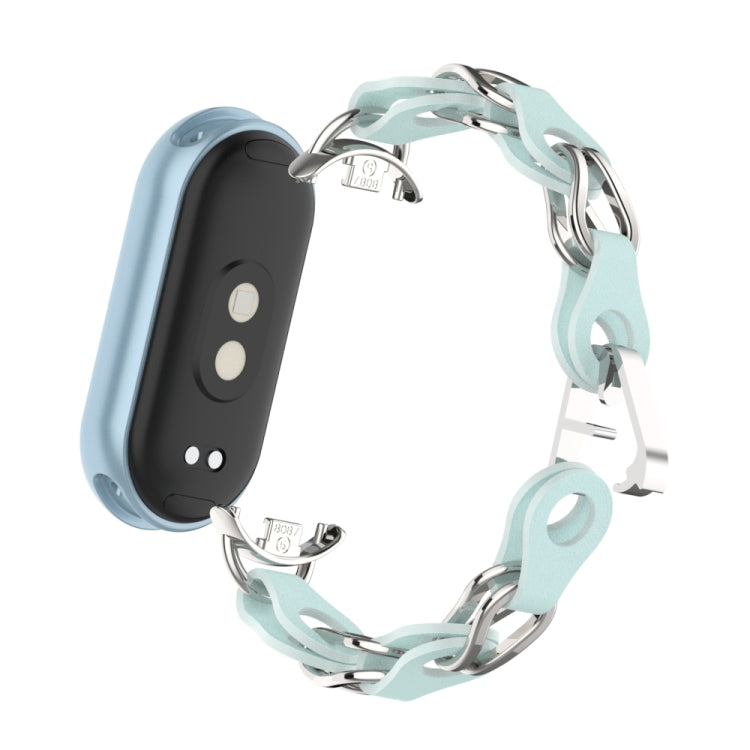 For Xiaomi Smart Band 9 Fashion Hollow Metal Leather Chain Watch Band