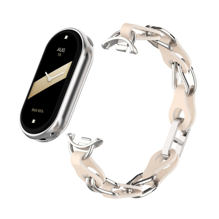For Xiaomi Smart Band 9 Fashion Hollow Metal Leather Chain Watch Band