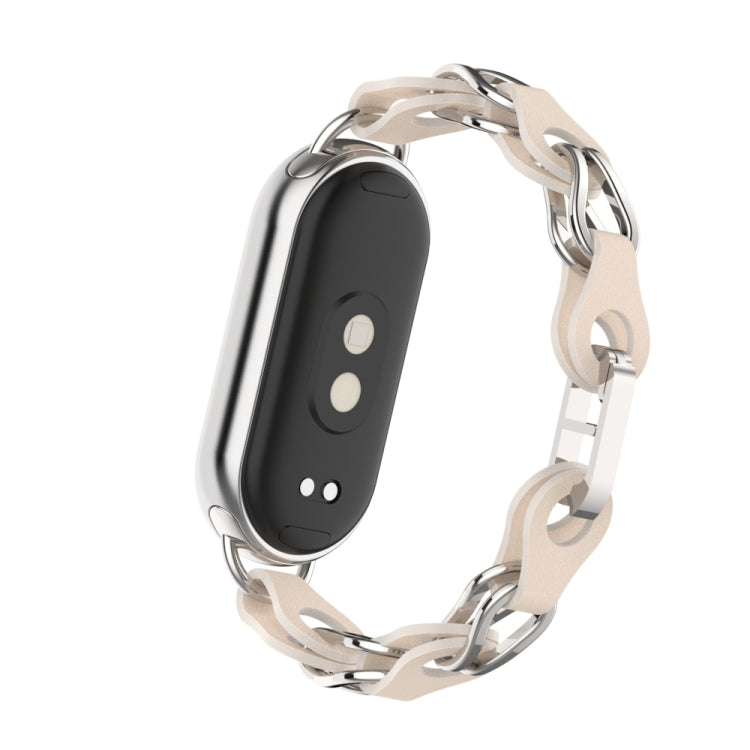 For Xiaomi Smart Band 9 Fashion Hollow Metal Leather Chain Watch Band