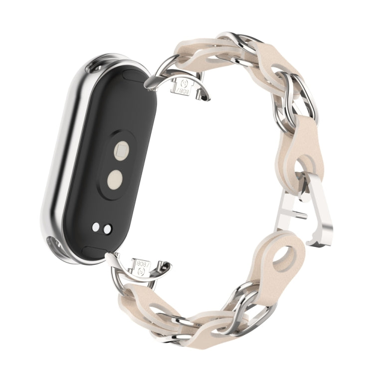 For Xiaomi Smart Band 9 Fashion Hollow Metal Leather Chain Watch Band