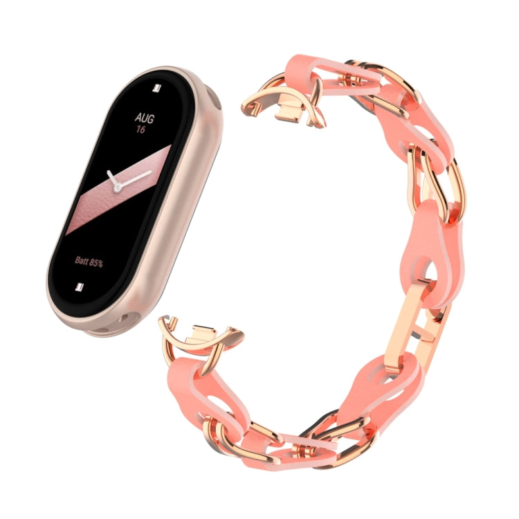 For Xiaomi Smart Band 9 Fashion Hollow Metal Leather Chain Watch Band