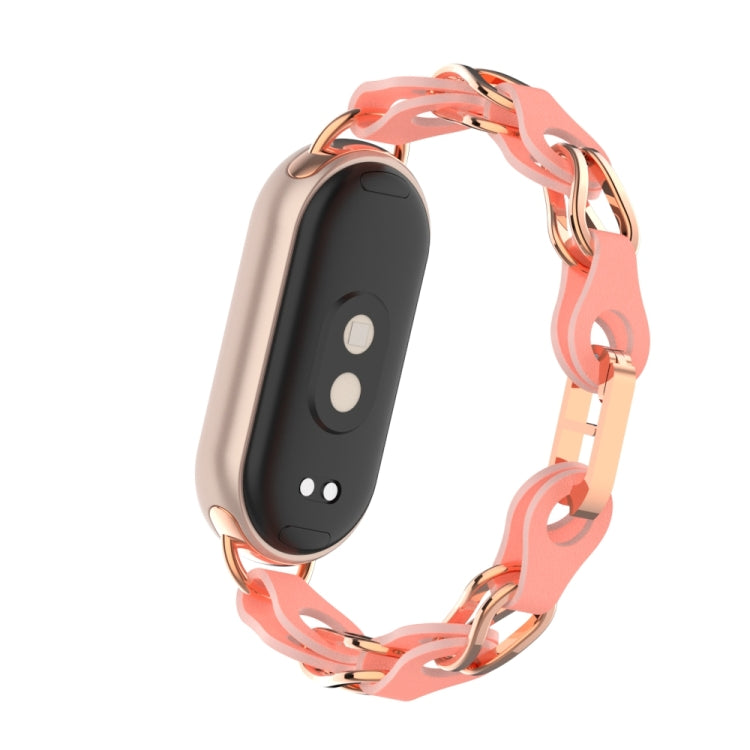For Xiaomi Smart Band 9 Fashion Hollow Metal Leather Chain Watch Band