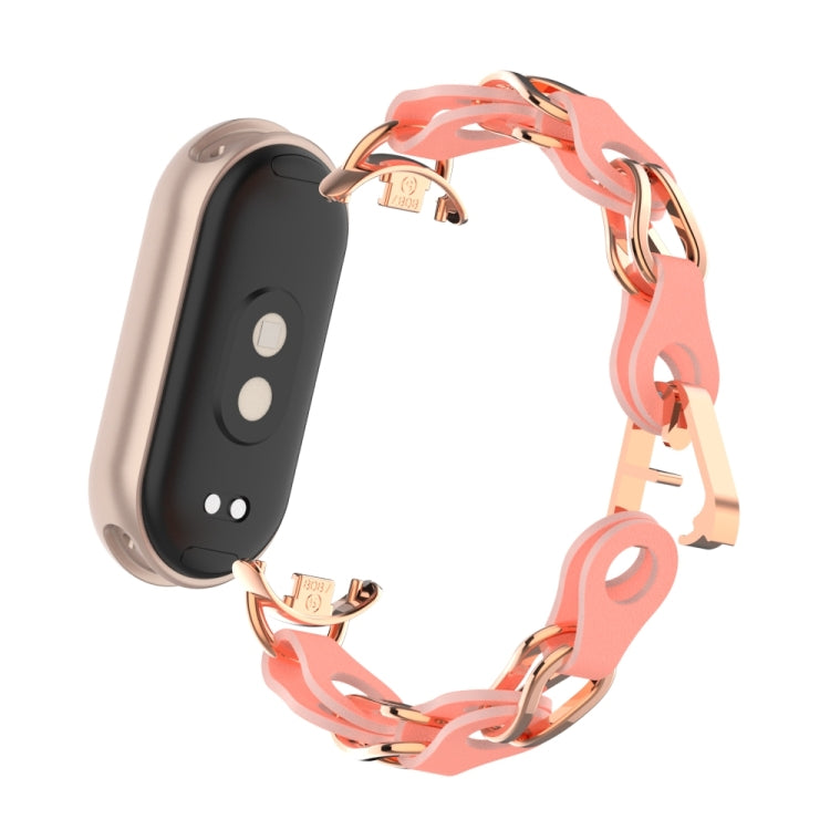 For Xiaomi Smart Band 9 Fashion Hollow Metal Leather Chain Watch Band