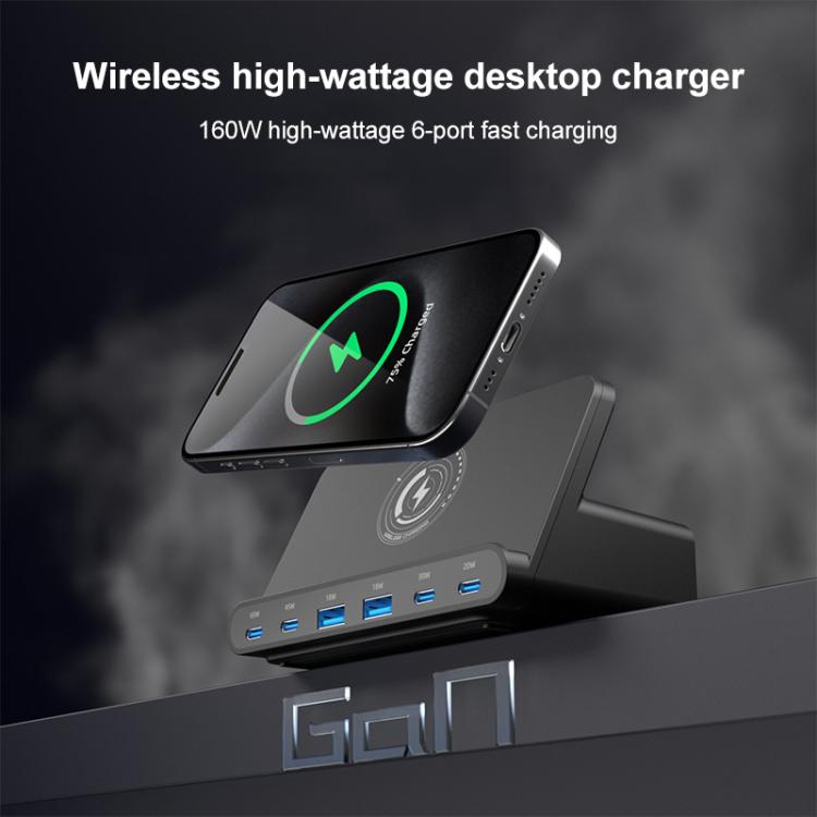 160W 4 x Type-C + 2 x USB Multi Ports Charger Support QI Wireless Charging