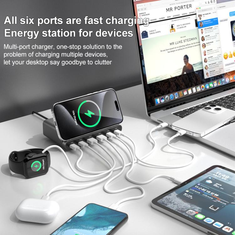 160W 4 x Type-C + 2 x USB Multi Ports Charger Support QI Wireless Charging