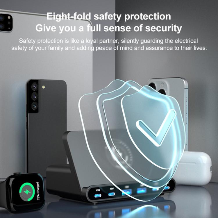 160W 4 x Type-C + 2 x USB Multi Ports Charger Support QI Wireless Charging