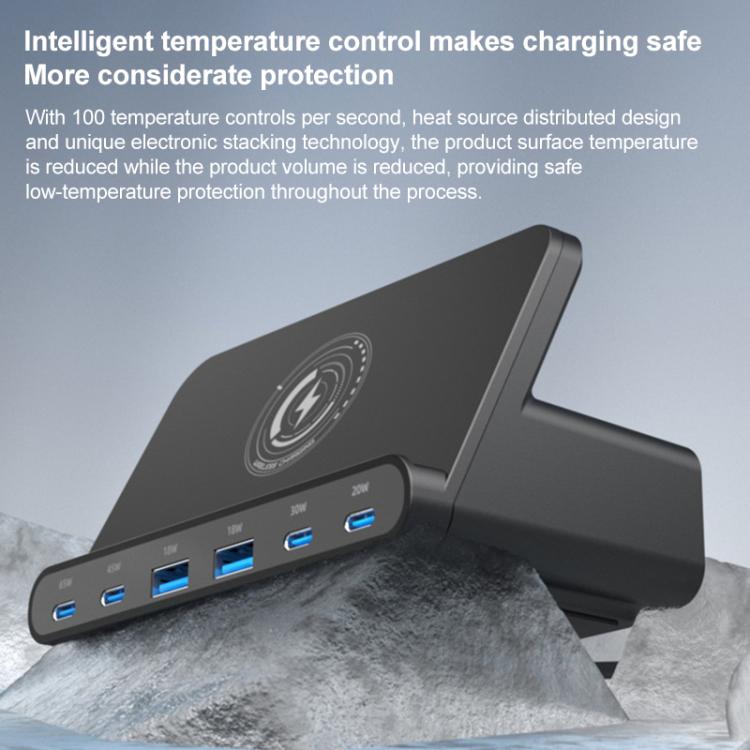 160W 4 x Type-C + 2 x USB Multi Ports Charger Support QI Wireless Charging