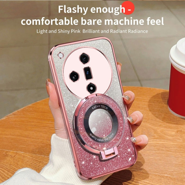 For OPPO Find X7 Plated Gradient Glitter Round Holder TPU Phone Case