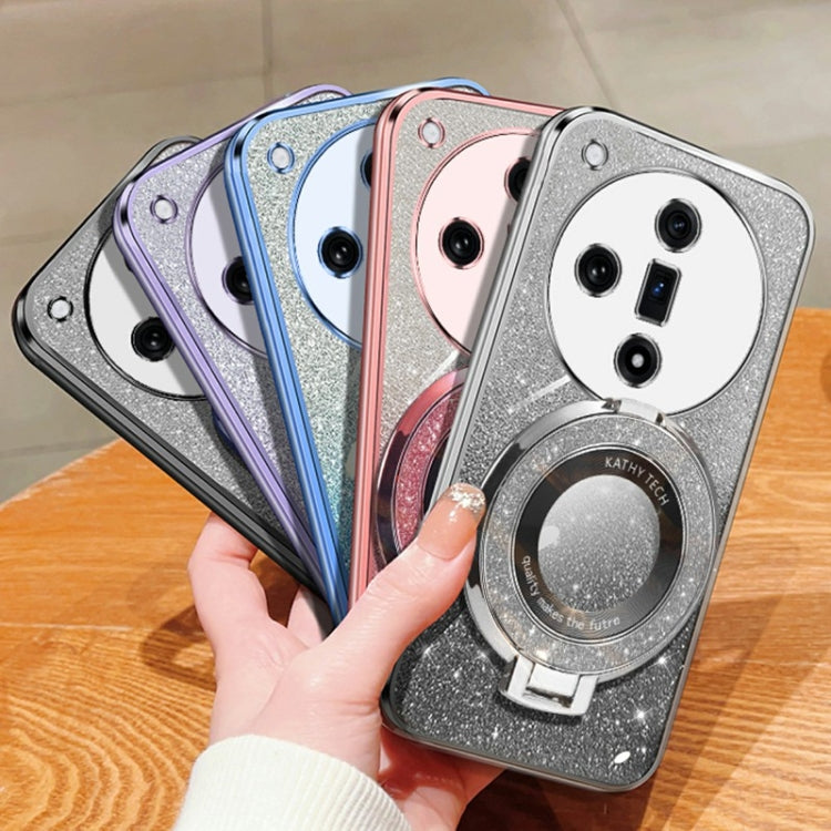 For OPPO Find X7 Plated Gradient Glitter Round Holder TPU Phone Case
