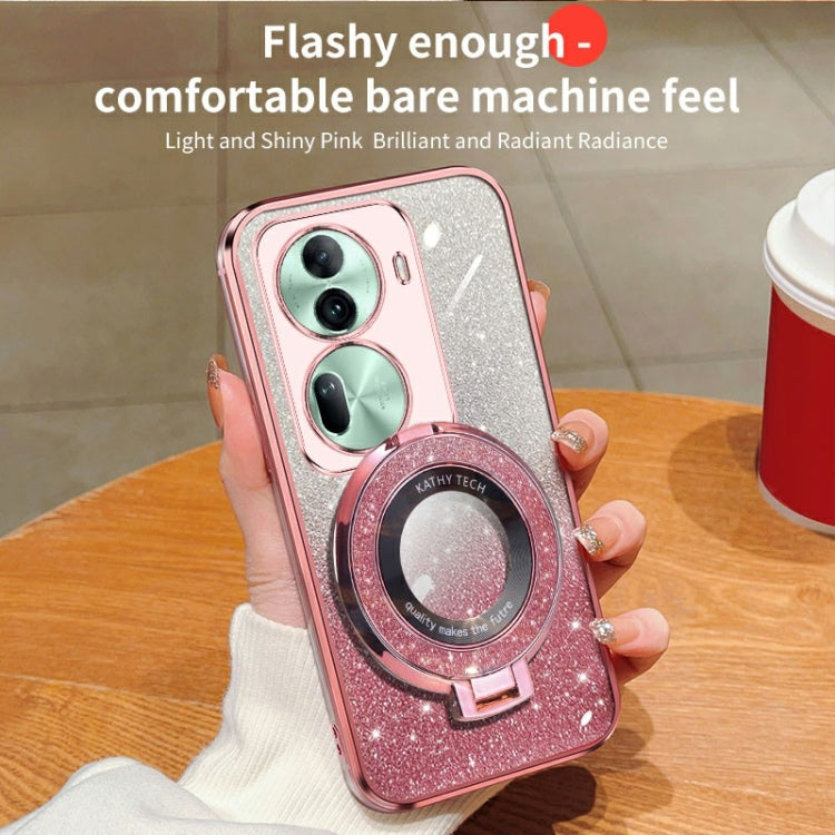 For OPPO Reno11 Plated Gradient Glitter Round Holder TPU Phone Case