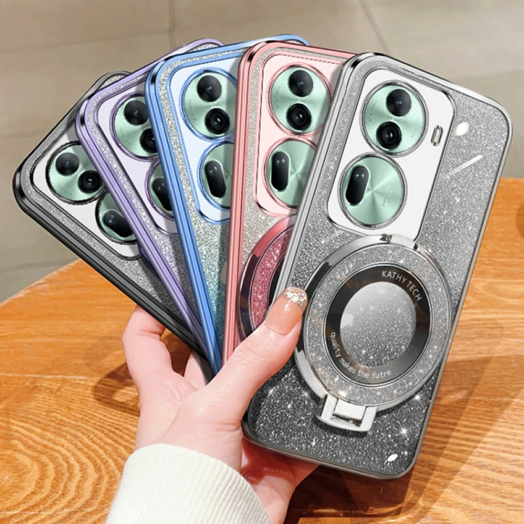 For OPPO Reno11 Plated Gradient Glitter Round Holder TPU Phone Case