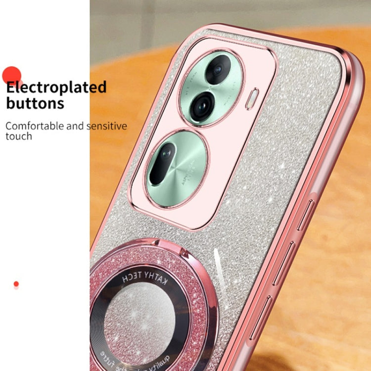 For OPPO Reno11 Plated Gradient Glitter Round Holder TPU Phone Case