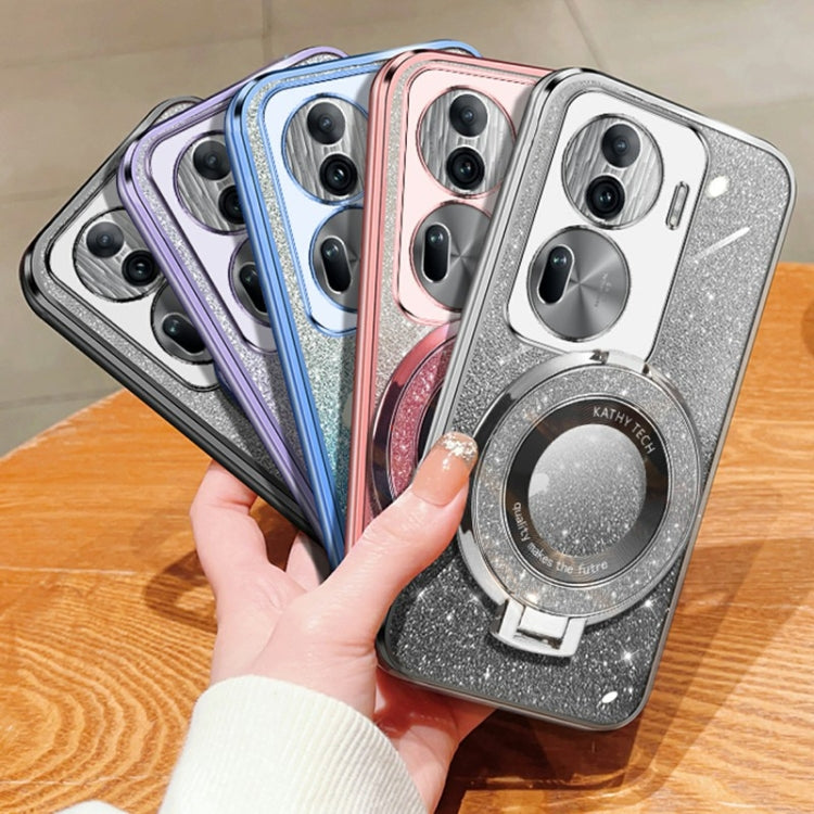 For OPPO Reno11 Pro Plated Gradient Glitter Round Holder TPU Phone Case