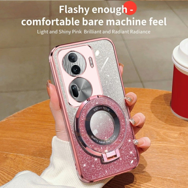 For OPPO Reno11 Pro Plated Gradient Glitter Round Holder TPU Phone Case