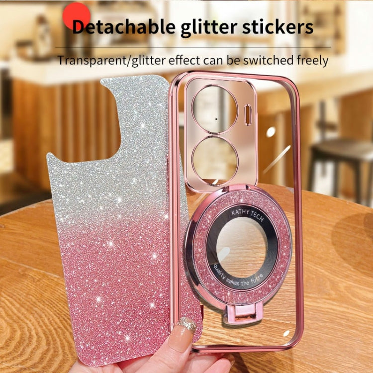 For OPPO Reno11 Pro Plated Gradient Glitter Round Holder TPU Phone Case