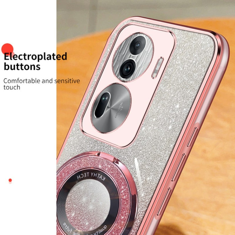For OPPO Reno11 Pro Plated Gradient Glitter Round Holder TPU Phone Case