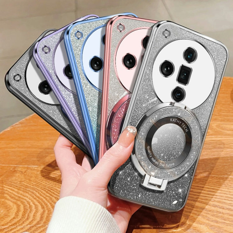 For OPPO Find X7 Ultra Plated Gradient Glitter Round Holder TPU Phone Case