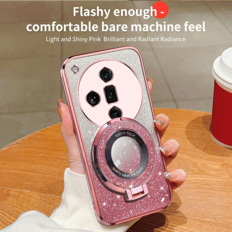 For OPPO Find X7 Ultra Plated Gradient Glitter Round Holder TPU Phone Case