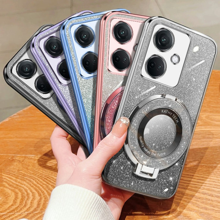 For OPPO K11 Plated Gradient Glitter Round Holder TPU Phone Case