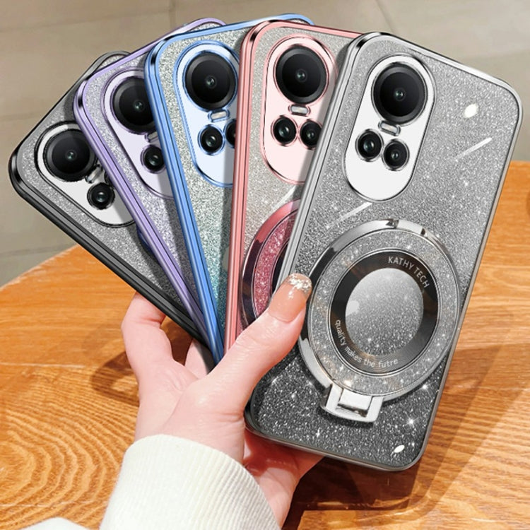 For OPPO Reno10 Global Plated Gradient Glitter Round Holder TPU Phone Case