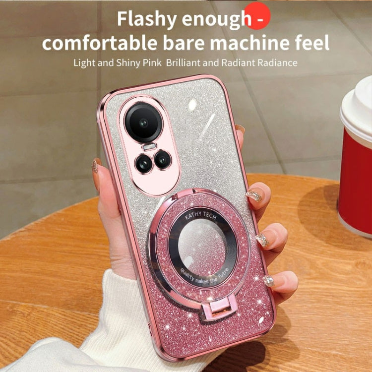 For OPPO Reno10 Global Plated Gradient Glitter Round Holder TPU Phone Case