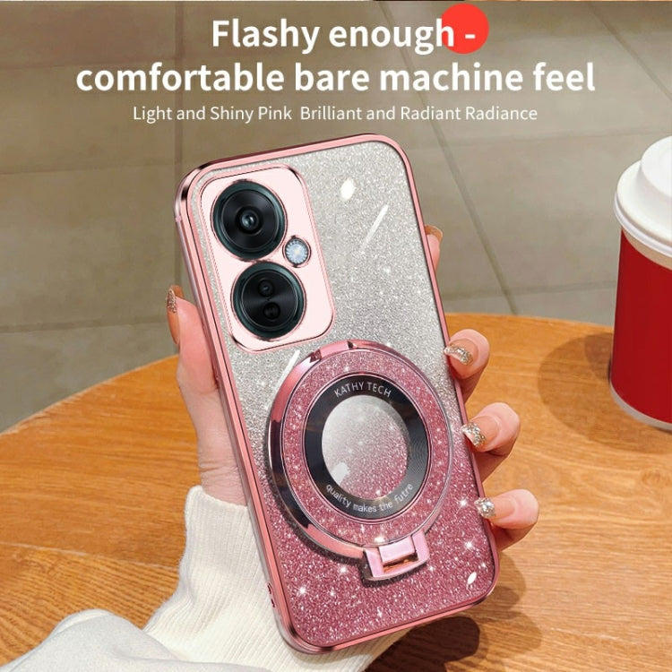 For OPPO K11X Plated Gradient Glitter Round Holder TPU Phone Case