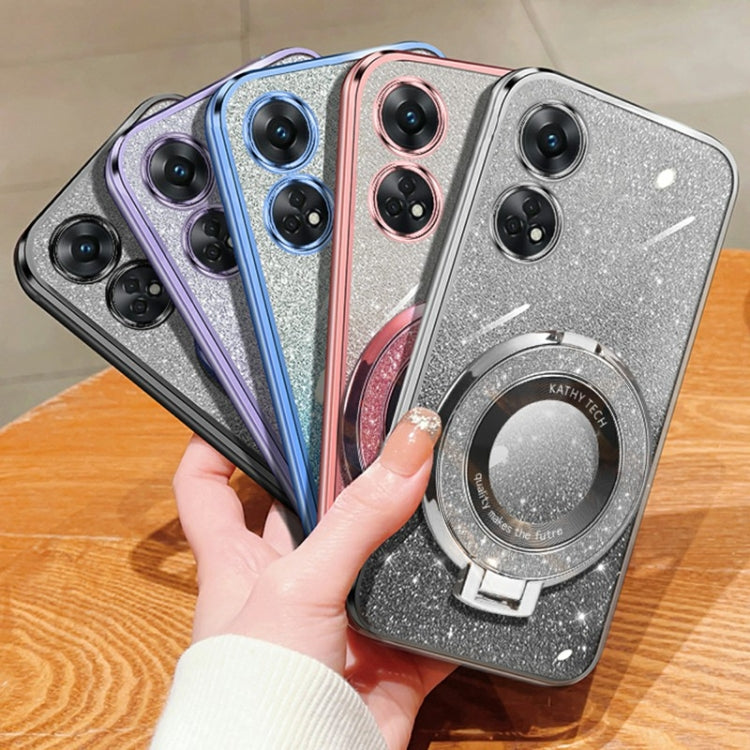 For OPPO Reno8 T 4G Plated Gradient Glitter Round Holder TPU Phone Case