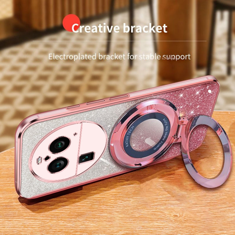 For OPPO Find X6 Pro Plated Gradient Glitter Round Holder TPU Phone Case