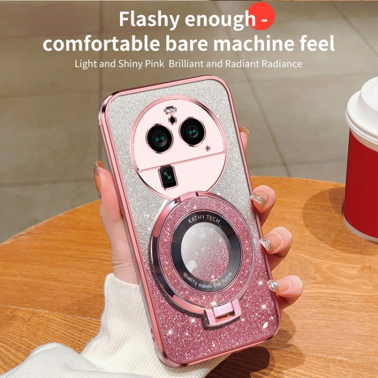 For OPPO Find X6 Pro Plated Gradient Glitter Round Holder TPU Phone Case