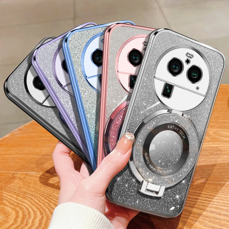 For OPPO Find X6 Pro Plated Gradient Glitter Round Holder TPU Phone Case