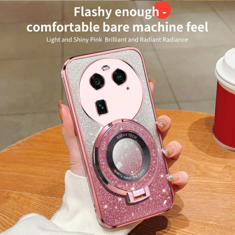 For OPPO Find X6 Plated Gradient Glitter Round Holder TPU Phone Case