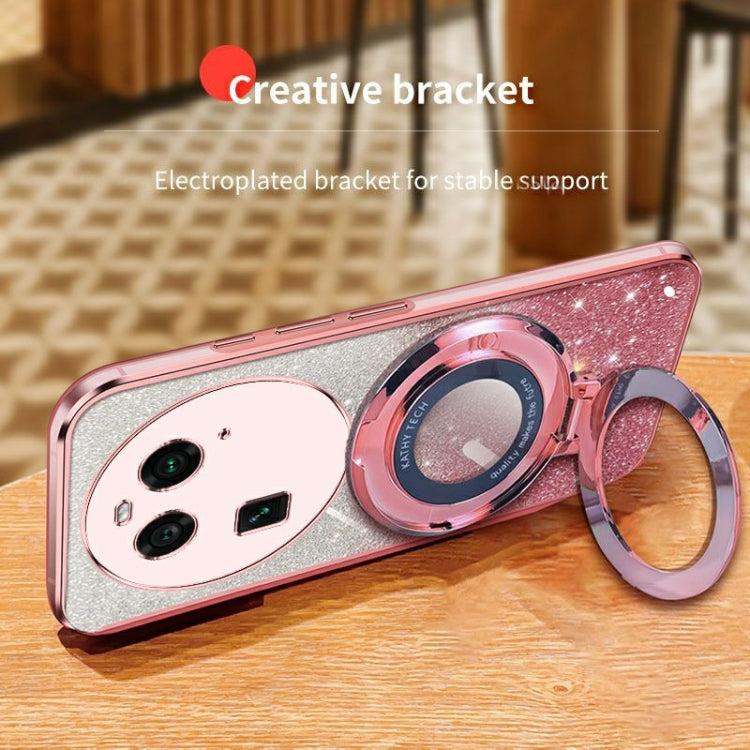 For OPPO Find X6 Plated Gradient Glitter Round Holder TPU Phone Case