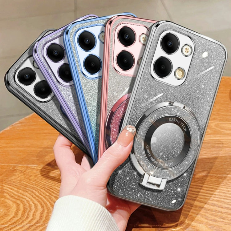 For OPPO Reno9 Plated Gradient Glitter Round Holder TPU Phone Case